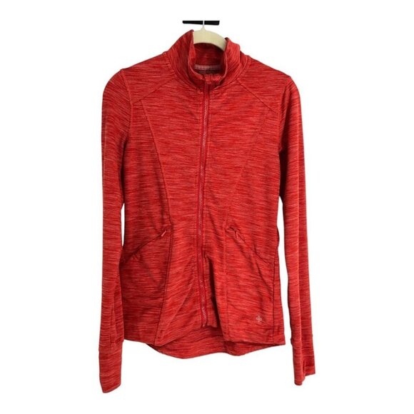 Shambhala Salmon Red Heathered Zip Up Mock Neck Sweater  size XS - Picture 14 of 14